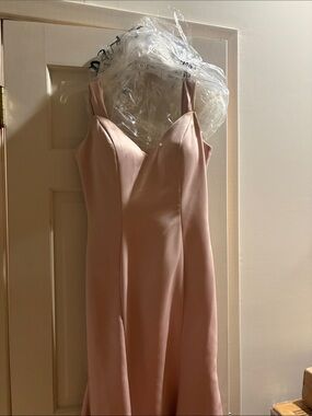 Blush Pink Satin V-Neck Wedding Dress with Wide Straps never worn,